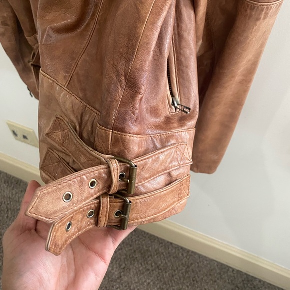 Tan real sheep leather vintage jacket - Picture 5 of 9